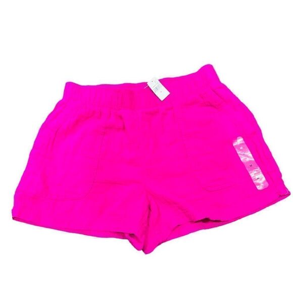 GAP NWT Bright Pink Elastic Waist Band Cotton Shorts w/Pockets Size M - Picture 1 of 7